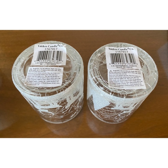 Two Yankee Candle 3" Votive Candle Holders Shimmering Forest Crackle Glass - Picture 4 of 4
